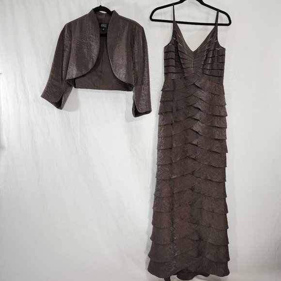 Adrianna Papell Dresses & Skirts - ADRIANNA PAPELL Occasions Long Tiered Gown & Jacket  Gold Brown  Dress Size 10